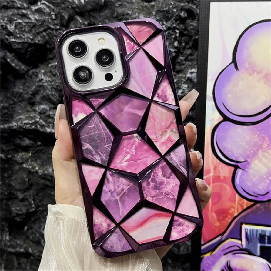 Luxury Colorful Plating Border Marble Pattern Silicone Soft Case