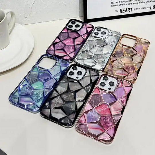 Luxury Colorful Plating Border Marble Pattern Silicone Soft Case