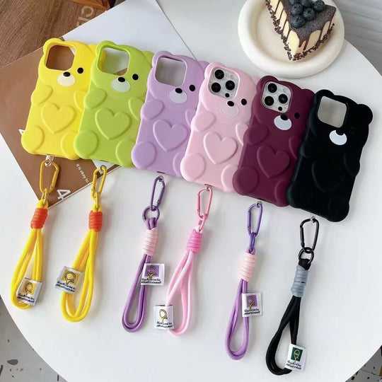 3D Cute Heart Bear Cartoon Phone Case